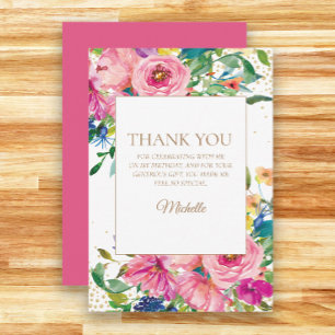 Carte De Remerciements Fleurs roses jaunes pour un remerciement d'anniver