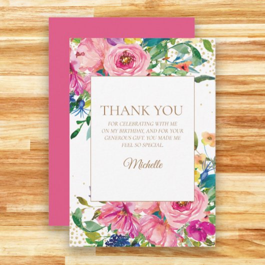 Carte De Remerciements Fleurs roses jaunes pour un remerciement d'anniver