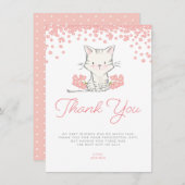 Carte De Remerciements Fleurs roses Kitten Baby shower fille (Devant / Derrière)