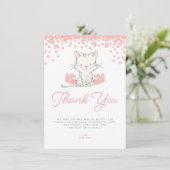 Carte De Remerciements Fleurs roses Kitten Baby shower fille (Debout devant)