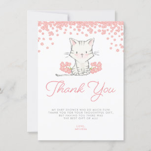 Carte De Remerciements Fleurs roses Kitten Baby shower fille