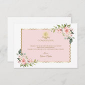Carte De Remerciements Fleurs roses luxueuses Or Première Sainte Communio (Devant / Derrière)