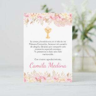 Carte De Remerciements Fleurs roses mignonnes et craie Première communion