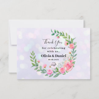 Carte De Remerciements Fleurs Roses Pâles Élégantes Mariage Remerciements