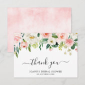 Carte De Remerciements Fleurs roses pastel, botanique moderne pour douche (Devant / Derrière)