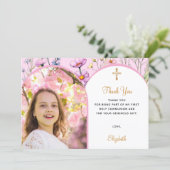 Carte De Remerciements Fleurs roses photo arche fille traverser Première  (Debout devant)