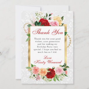 Carte De Remerciements Fleurs Roses rouges et orange Gold Foil Anniversai