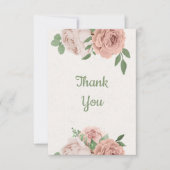 Carte De Remerciements fleurs roses rousses verdure botanique (Devant)