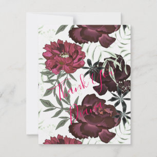 Carte De Remerciements Fleurs rouges, bordeaux.