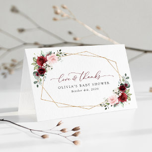 Carte De Remerciements Fleurs Rouges Bourgogne, Fleurs Roses, Baby shower