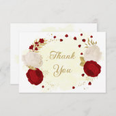 Carte De Remerciements fleurs rouges et blanches or mariage botanique (Devant / Derrière)