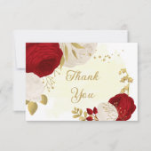Carte De Remerciements fleurs rouges et blanches or mariage botanique (Devant)