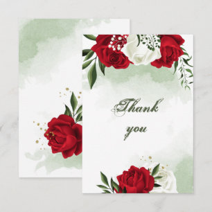 Carte De Remerciements fleurs rouges et blanches verdure