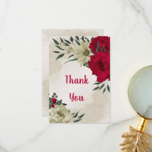 Carte De Remerciements fleurs rouges et jaunes pâles et feuilles verts