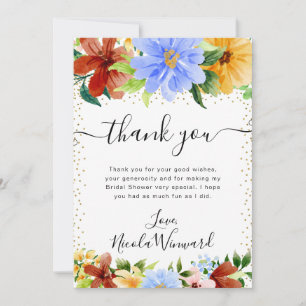 Carte De Remerciements Fleurs rouges, jaunes et bleues Baby Shower