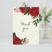 Carte De Remerciements fleurs rouges vert feuilles (Debout devant)