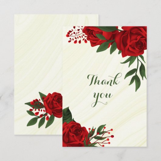 Carte De Remerciements fleurs rouges vert feuilles (Devant / Derrière)