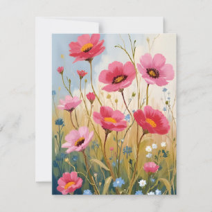 Carte De Remerciements Fleurs Rougissantes Fleur Rose Prairie Florale