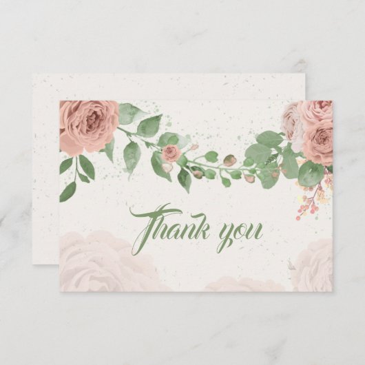 Carte De Remerciements fleurs rousses roses sauge vert feuilles (Devant / Derrière)