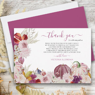 Carte De Remerciements Fleurs Rustiques et Citrouille Rose