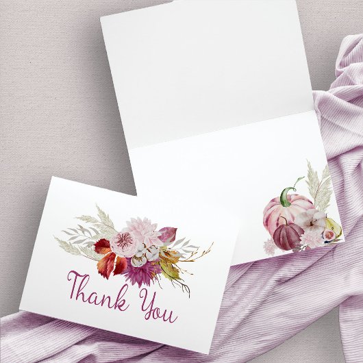 Carte De Remerciements Fleurs Rustiques et Citrouilles Roses Patch