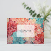 Carte De Remerciements Fleurs sarcelle, corail et champagne (Debout devant)