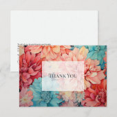 Carte De Remerciements Fleurs sarcelle, corail et champagne (Devant / Derrière)