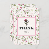 Carte De Remerciements Fleurs sauvages à tige longue roses et vertes Merc (Devant / Derrière)