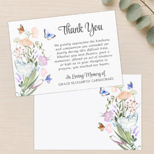 Carte De Remerciements Fleurs sauvages aquarelle funéraire papillon Remer