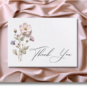 Carte De Remerciements Fleurs Sauvages au Pastel Mariage Moderne Pressées