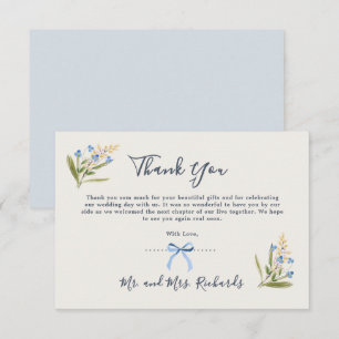 Carte De Remerciements Fleurs sauvages bleu poussiéreux Typographie aquar