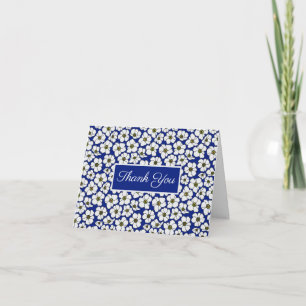 Carte De Remerciements Fleurs sauvages bohèmes sur fond bleu de cobalt