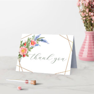 Carte De Remerciements Fleurs sauvages Cadre géométrique en feuille d'or 