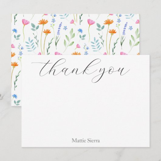 Carte De Remerciements Fleurs sauvages d'aquarelle mixtes (Devant / Derrière)