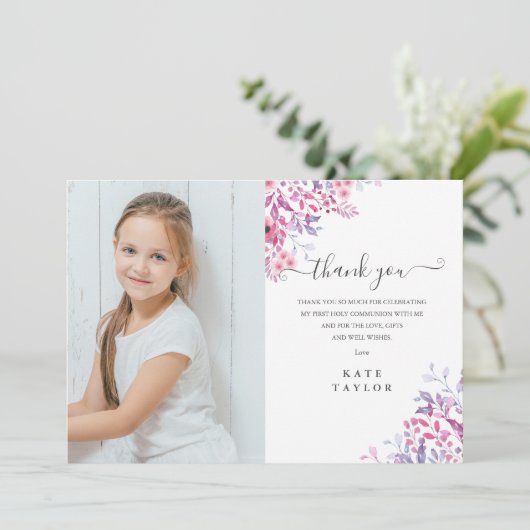 Carte De Remerciements Fleurs sauvages de lavande première sainte communi (Debout devant)