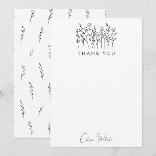 Carte De Remerciements Fleurs sauvages délicates - Art en ligne personnal (Devant / Derrière)