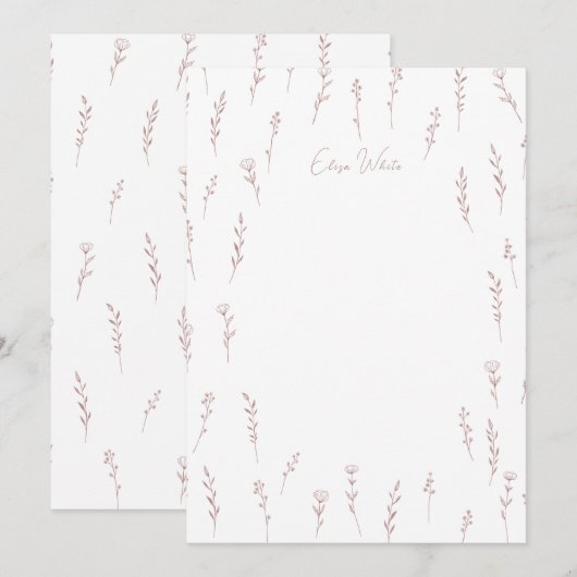 Carte De Remerciements Fleurs Sauvages Délicates Art Linéaire Nom Personn (Devant / Derrière)