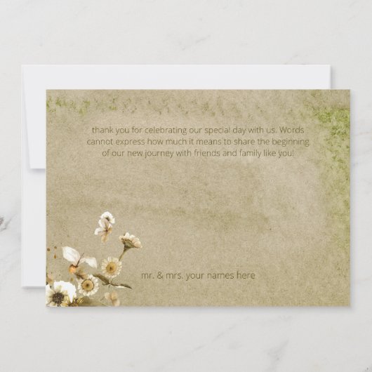 Carte De Remerciements Fleurs sauvages d'été et Mariage de marguerites (Dos)