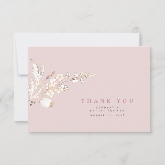 Carte De Remerciements Fleurs sauvages dorées dessinées à la main Élégant (Devant)