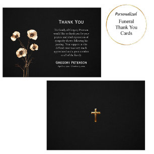 Carte De Remerciements Fleurs sauvages dorées et crème Enterrement cathol