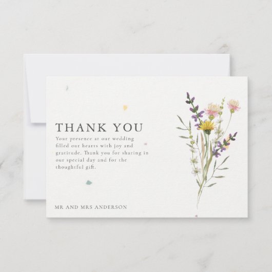 Carte De Remerciements Fleurs Sauvages en Prairie Photo Mariage Remerciem (Devant)