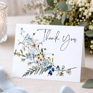 Carte De Remerciements Fleurs sauvages et marguerites bleues poussiéreuse