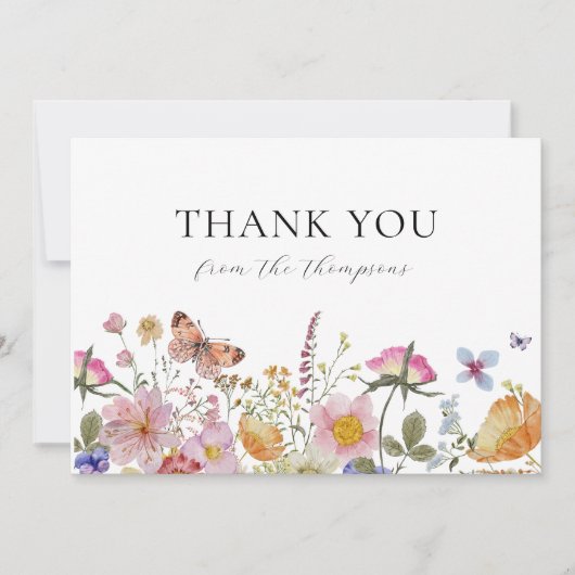 Carte De Remerciements Fleurs sauvages et papillons vous remercient (Devant)