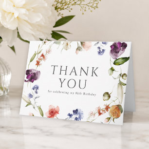 Carte De Remerciements Fleurs sauvages féminines pour 90e anniversaire Fl