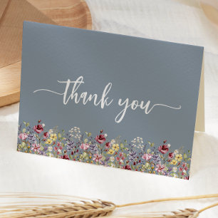 Carte De Remerciements Fleurs Sauvages Fête de Naissance Florale Bleu Pou