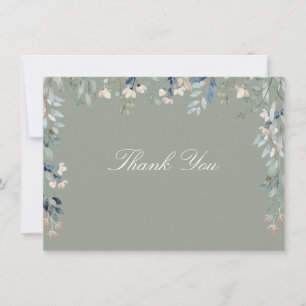 Carte De Remerciements Fleurs sauvages florales écriture vert sauge