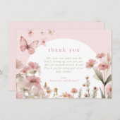Carte De Remerciements Fleurs sauvages floraux rose papillon (Devant / Derrière)