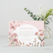 Carte De Remerciements Fleurs sauvages floraux rose papillon (Debout devant)