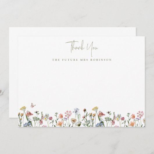 Carte De Remerciements Fleurs Sauvages Réception de Mariage Future Mme Pe (Devant / Derrière)