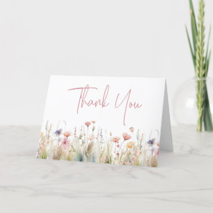Carte De Remerciements Fleurs sauvages rose poussiéreux Mariage plissé